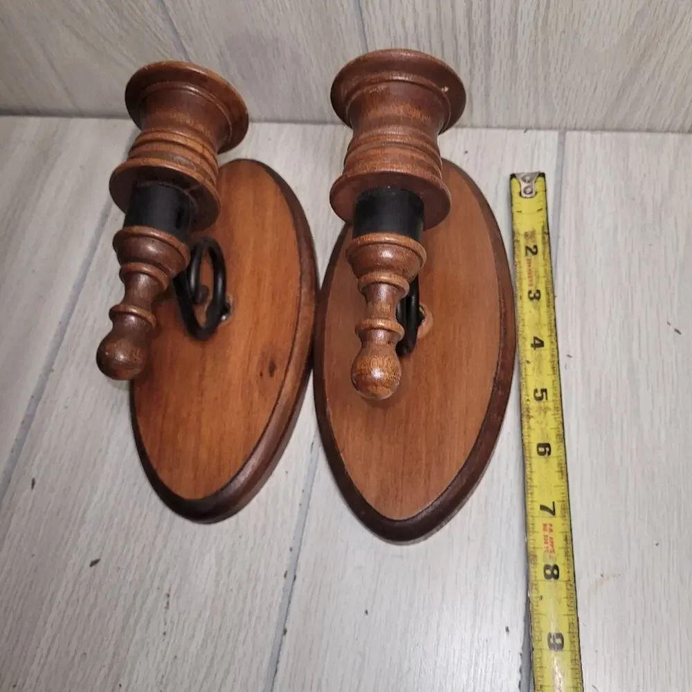 Vtg Wooden Wall Votive Candle Holders Sconces 7
